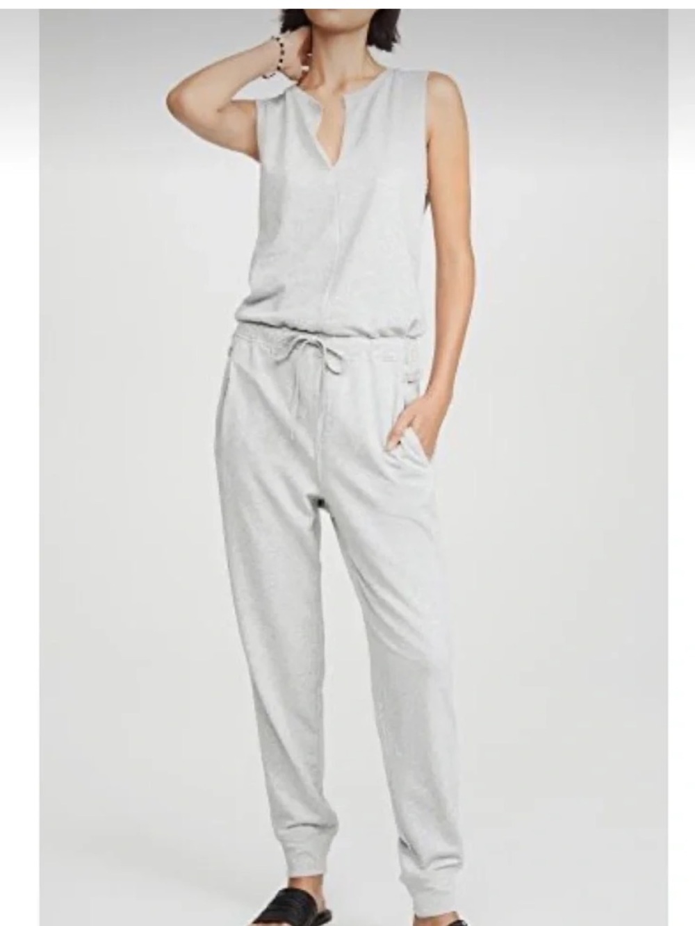 525 America Tank Jumpsuit Sleeveless Jogger in Heather Gray. Women's Medium